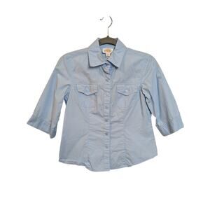 TALBOTS Petites Women's Size P Light Blue Short Sleeve Button Up Collared Shirt